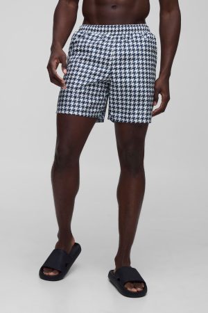 Houndstooth Printed Mid Length Swim Short