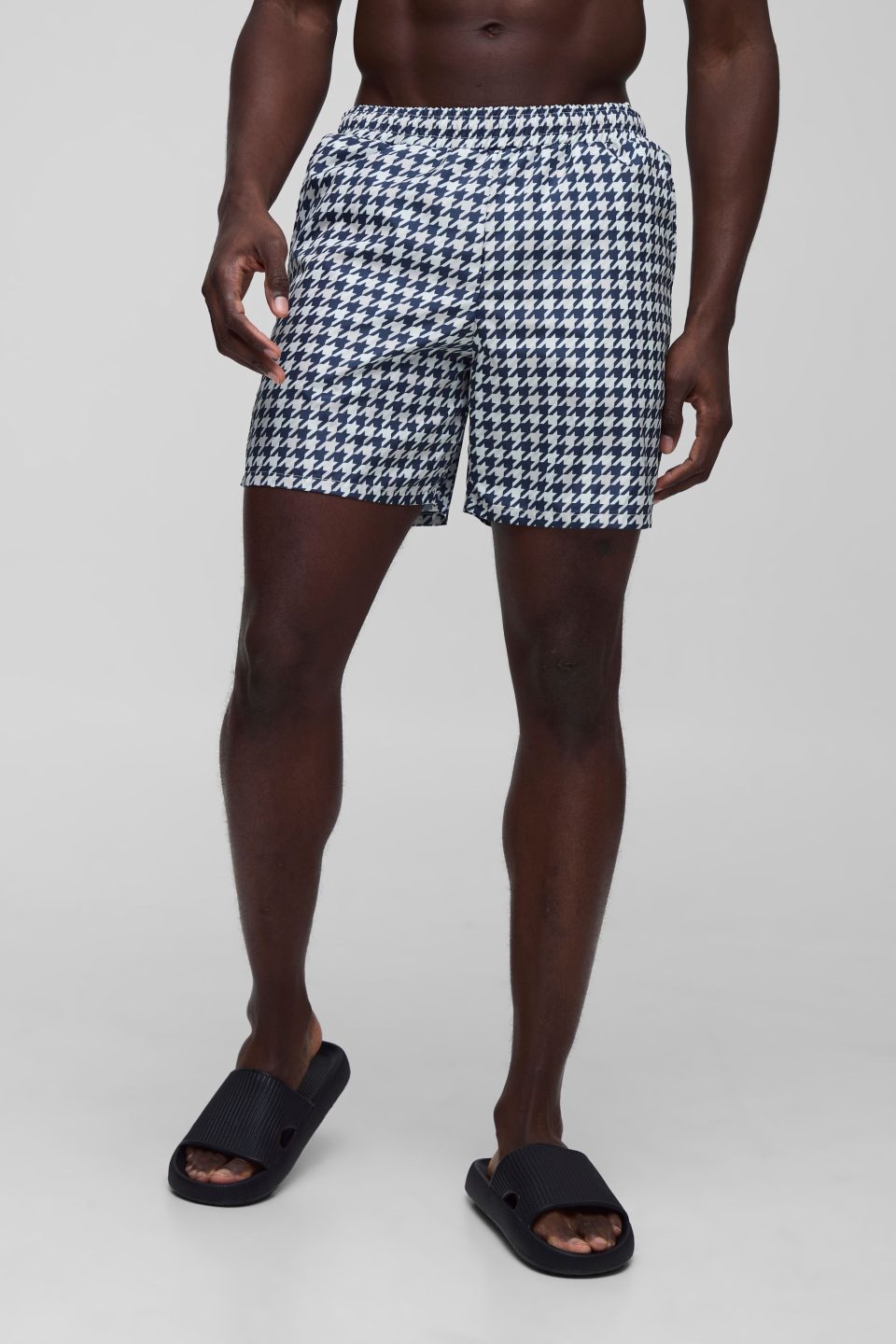 Houndstooth Printed Mid Length Swim Short