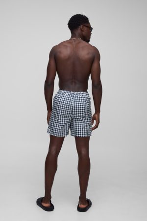 Houndstooth Printed Mid Length Swim Short