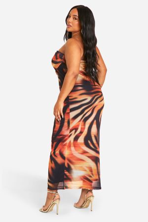 Plus Printed Bandeau Midaxi Dress