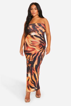 Plus Printed Bandeau Midaxi Dress