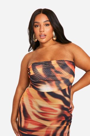 Plus Printed Bandeau Midaxi Dress