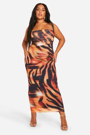 Plus Printed Bandeau Midaxi Dress