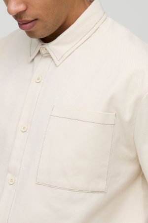 Oversized Boxy Contrast Stitch Twill Shirt