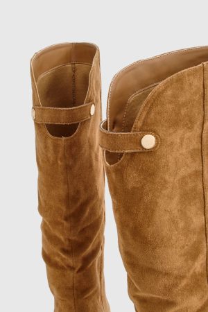 Faux Suede Curved Stiletto Knee High Boots