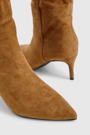 Faux Suede Curved Stiletto Knee High Boots