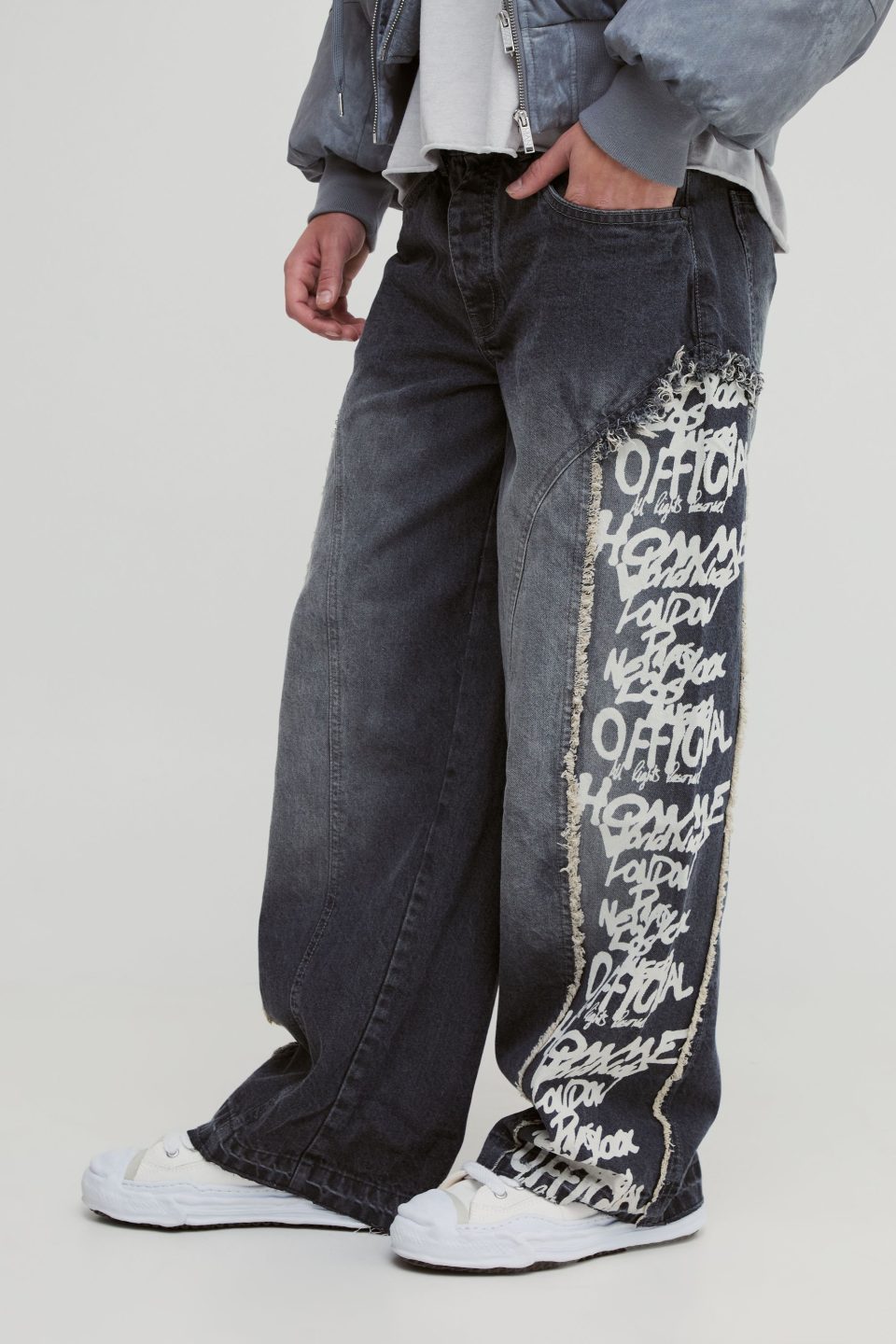Baggy Rigid Printed Panel Denim Jeans