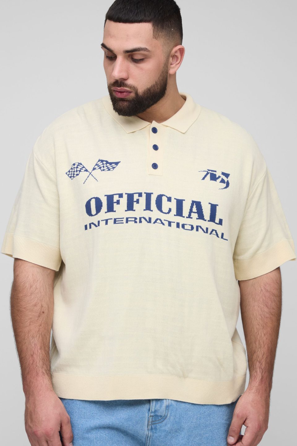 Plus Oversized Official Moto Short Sleeve Knitted Polo