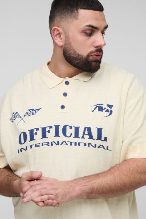 Plus Oversized Official Moto Short Sleeve Knitted Polo