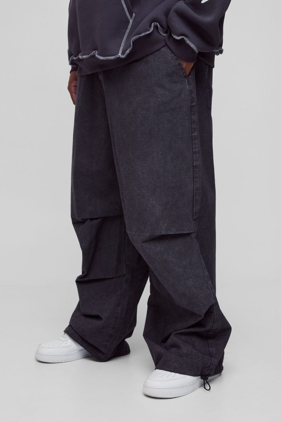 Plus Washed Ripstop Pleat Knee Parachute Pants