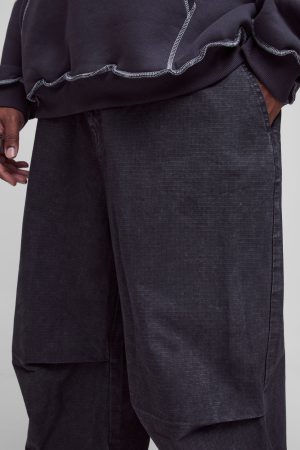 Plus Washed Ripstop Pleat Knee Parachute Pants