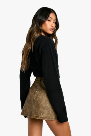Washed Pu Micro Mini Skirt