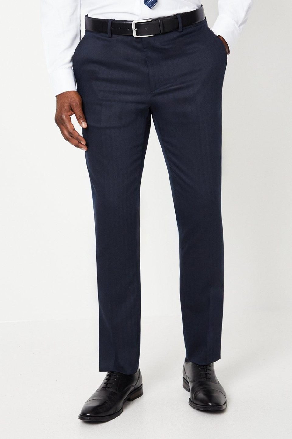Navy Slim Fit Herringbone Suit Trouser