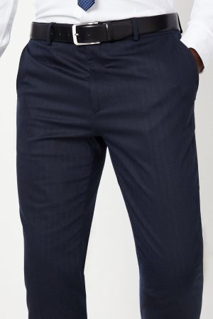Navy Slim Fit Herringbone Suit Trouser