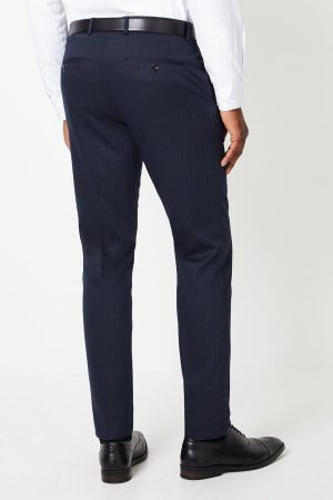 Navy Slim Fit Herringbone Suit Trouser