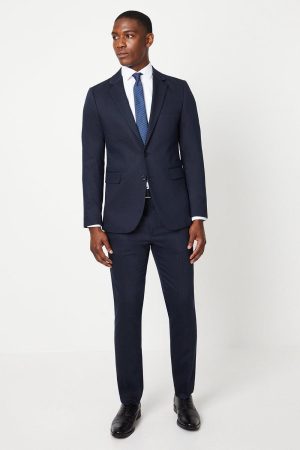 Navy Slim Fit Herringbone Suit Trouser