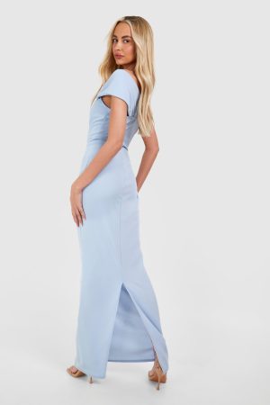 Tall Crepe Twist Front Bardot Maxi Dress