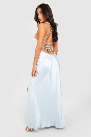 Petite Satin Cross Back Maxi Slip Dress