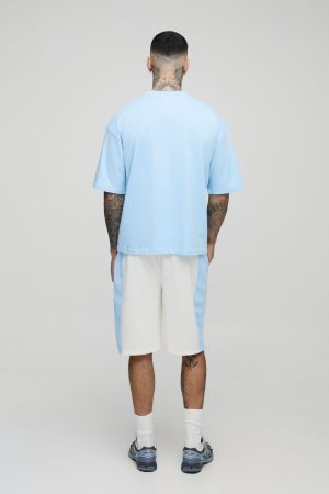 Tall Oversized Boxy Official Embroidered T-Shirt & Airtex Basketball Short Set