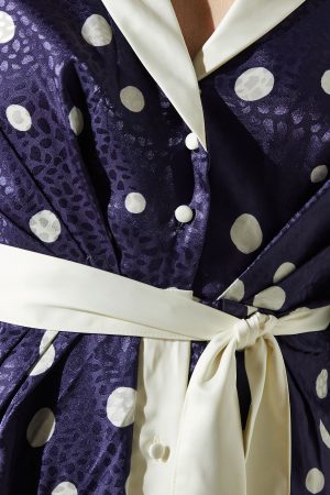 Short Sleeve Satin Polka-Dot Wrap Dress