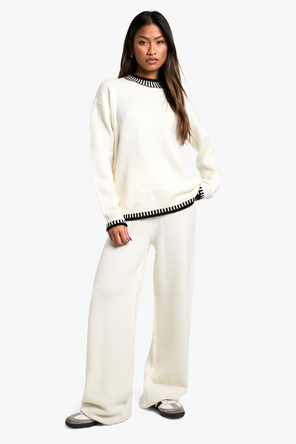 Contrast Trim Jumper And Wide Leg Trouser Knitted Co-ord
