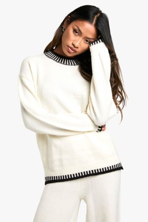 Contrast Trim Jumper And Wide Leg Trouser Knitted Co-ord