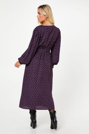 Petite Berry Spot Long Sleeve Wrap Midi Dress