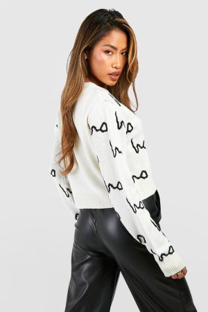 Ho Ho Ho All Over Print Crop Christmas Jumper