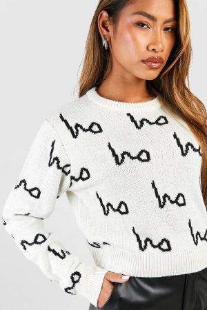 Ho Ho Ho All Over Print Crop Christmas Jumper