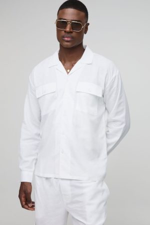 Oversized Linen Blend Cargo Pocket Shirt & Trouser Set