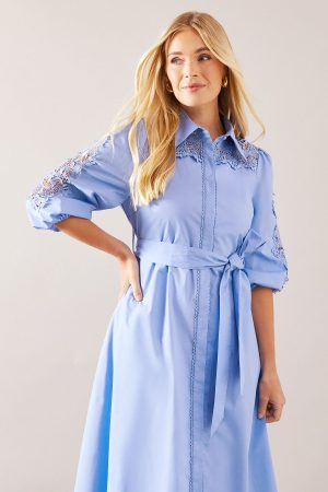 Petite Occasion Cotton Cutwork Detail Shirt Dress