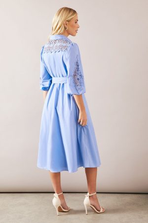 Petite Occasion Cotton Cutwork Detail Shirt Dress