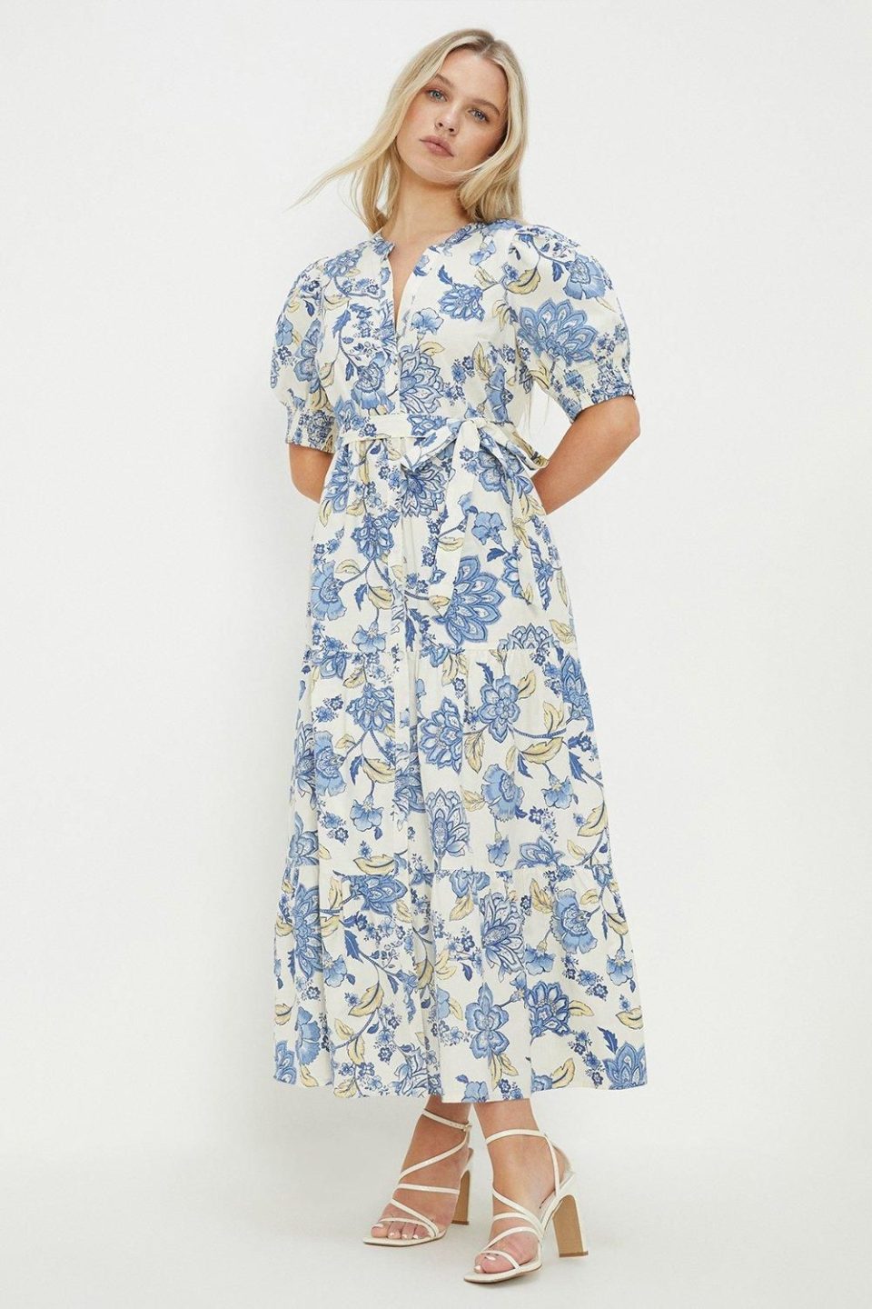 Petite Ivory Poplin Floral Print Shirt Dress