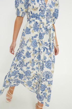 Petite Ivory Poplin Floral Print Shirt Dress