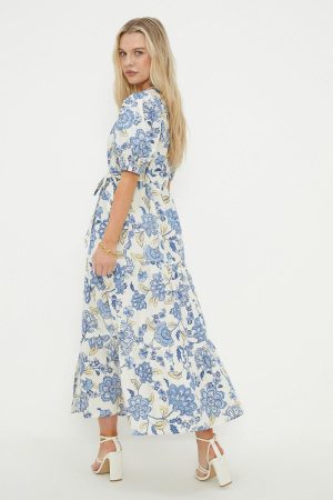 Petite Ivory Poplin Floral Print Shirt Dress
