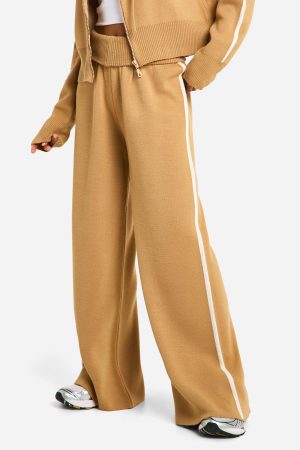 Petite Stripe Detail Knitted Hoody And Waist Detail Flared Trouser