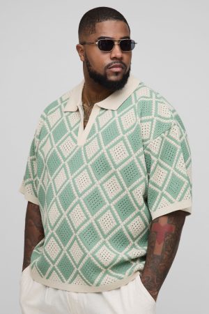 Plus Oversized Crochet Polo Shirt
