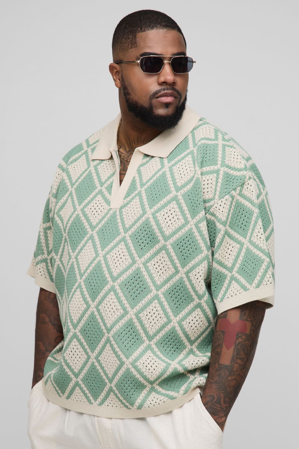 Plus Oversized Crochet Polo Shirt