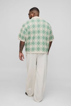 Plus Oversized Crochet Polo Shirt