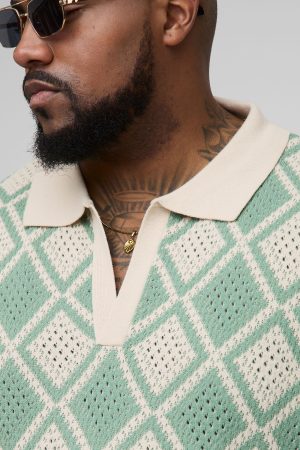 Plus Oversized Crochet Polo Shirt