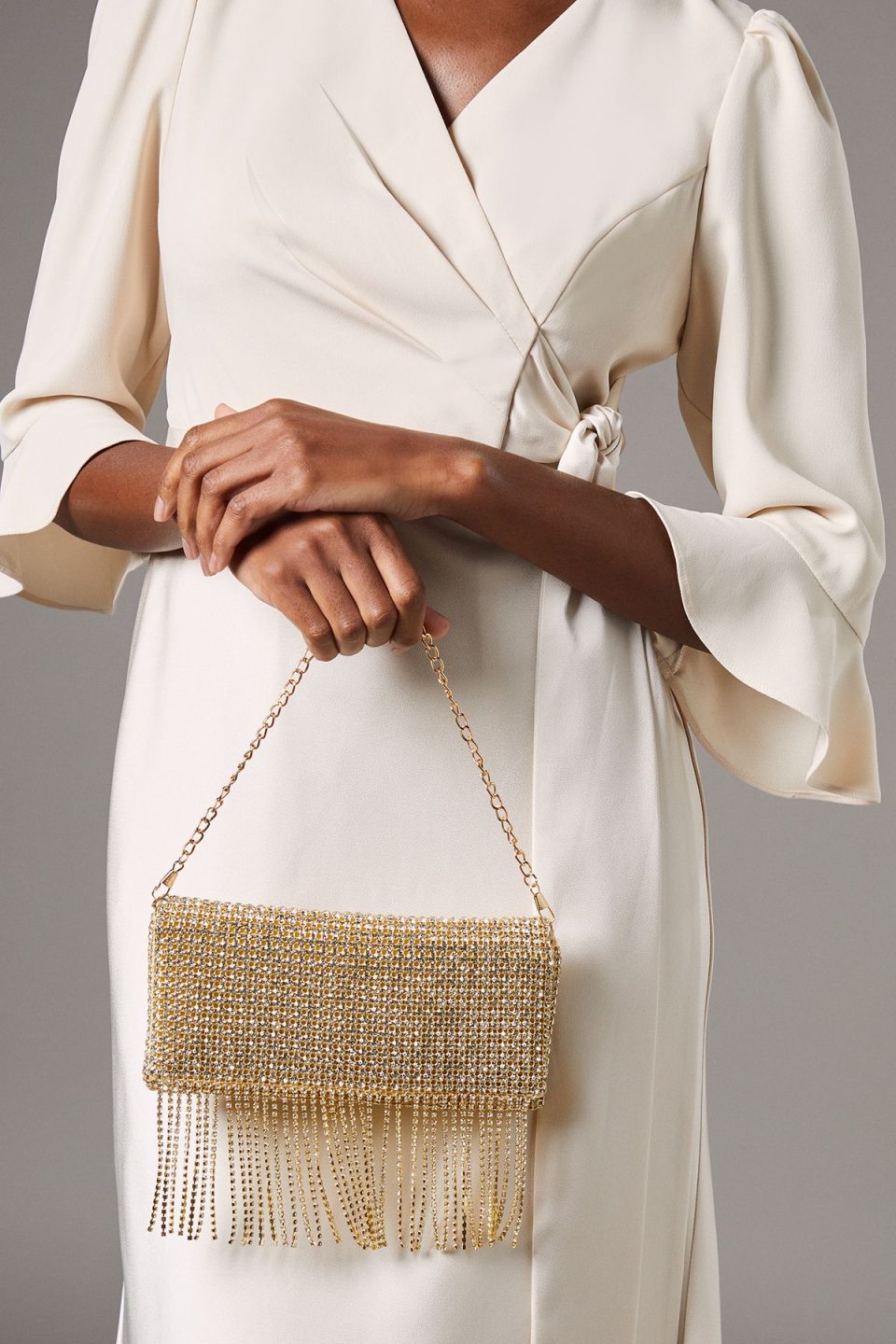 Pine Diamante Tassel Clutch Bag