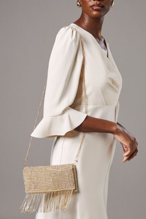 Pine Diamante Tassel Clutch Bag