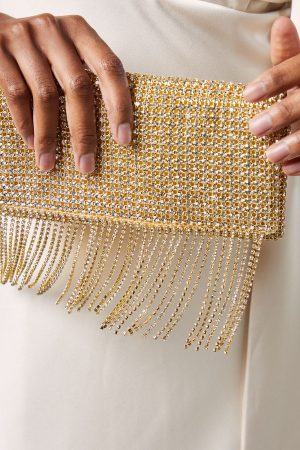 Pine Diamante Tassel Clutch Bag