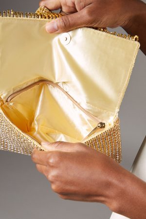 Pine Diamante Tassel Clutch Bag