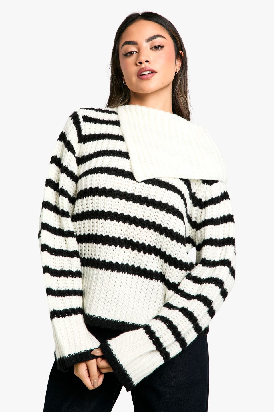 Knitted Stripe Collar Detail Jumper