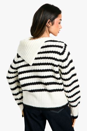 Knitted Stripe Collar Detail Jumper
