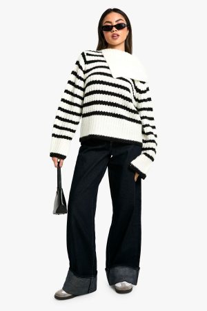 Knitted Stripe Collar Detail Jumper