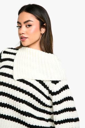 Knitted Stripe Collar Detail Jumper