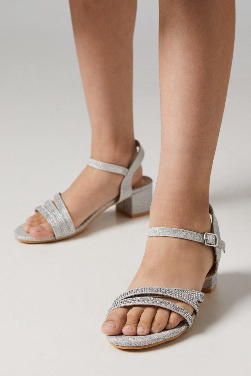 Flower Girl Belle Diamante Triple Strap Low Heeled Sandals