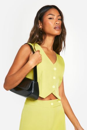 Woven Fitted Cropped Waistcoat